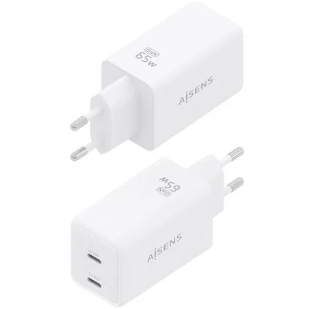 Aisens Cargador GaN 65W con 2x USB-C Blanco